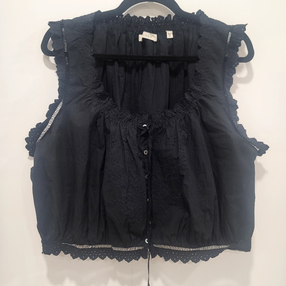​DÔEN XL Traveler Top Black Organic Cotton Ruffle Eyelet Blouse - Rare Size! - Picture 10 of 15
